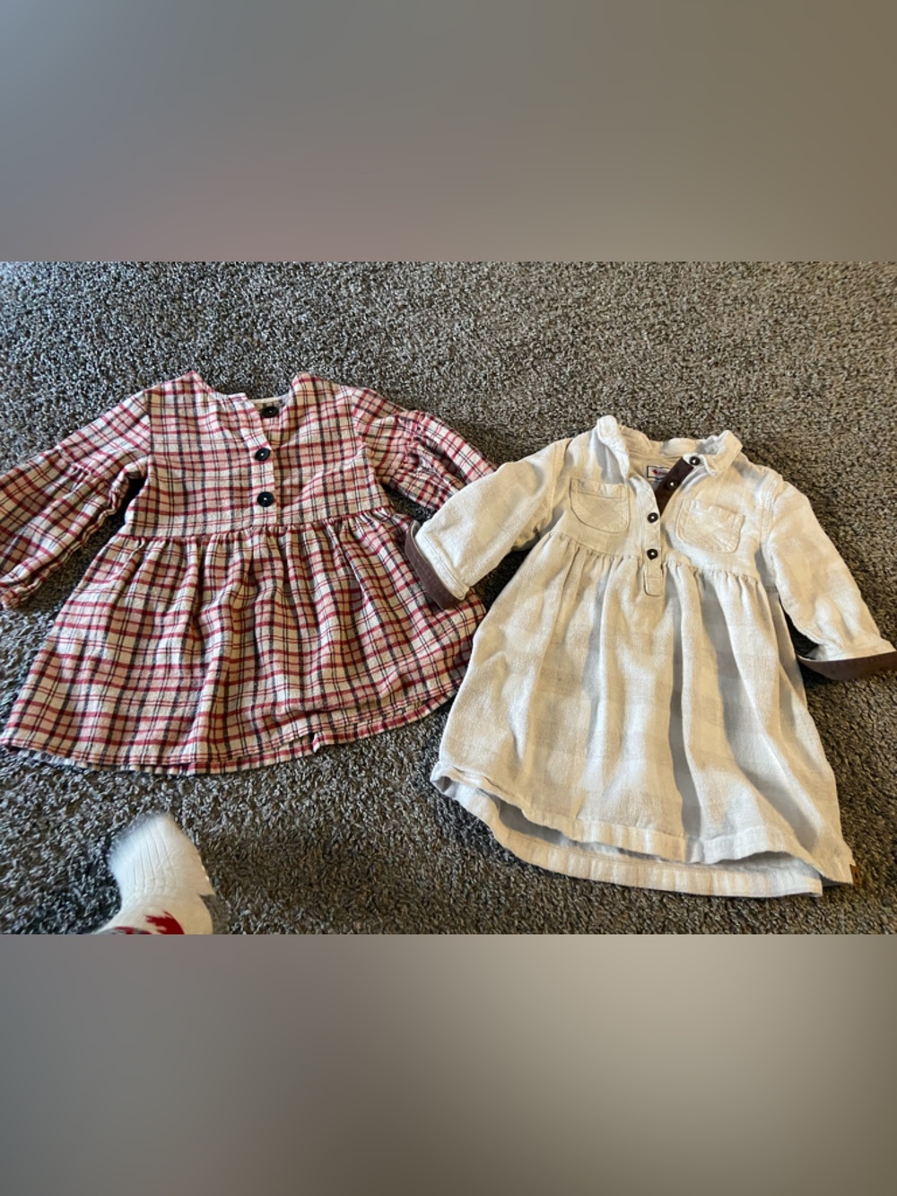 Zara Red Plaid Dress + Canadiana cream dress.